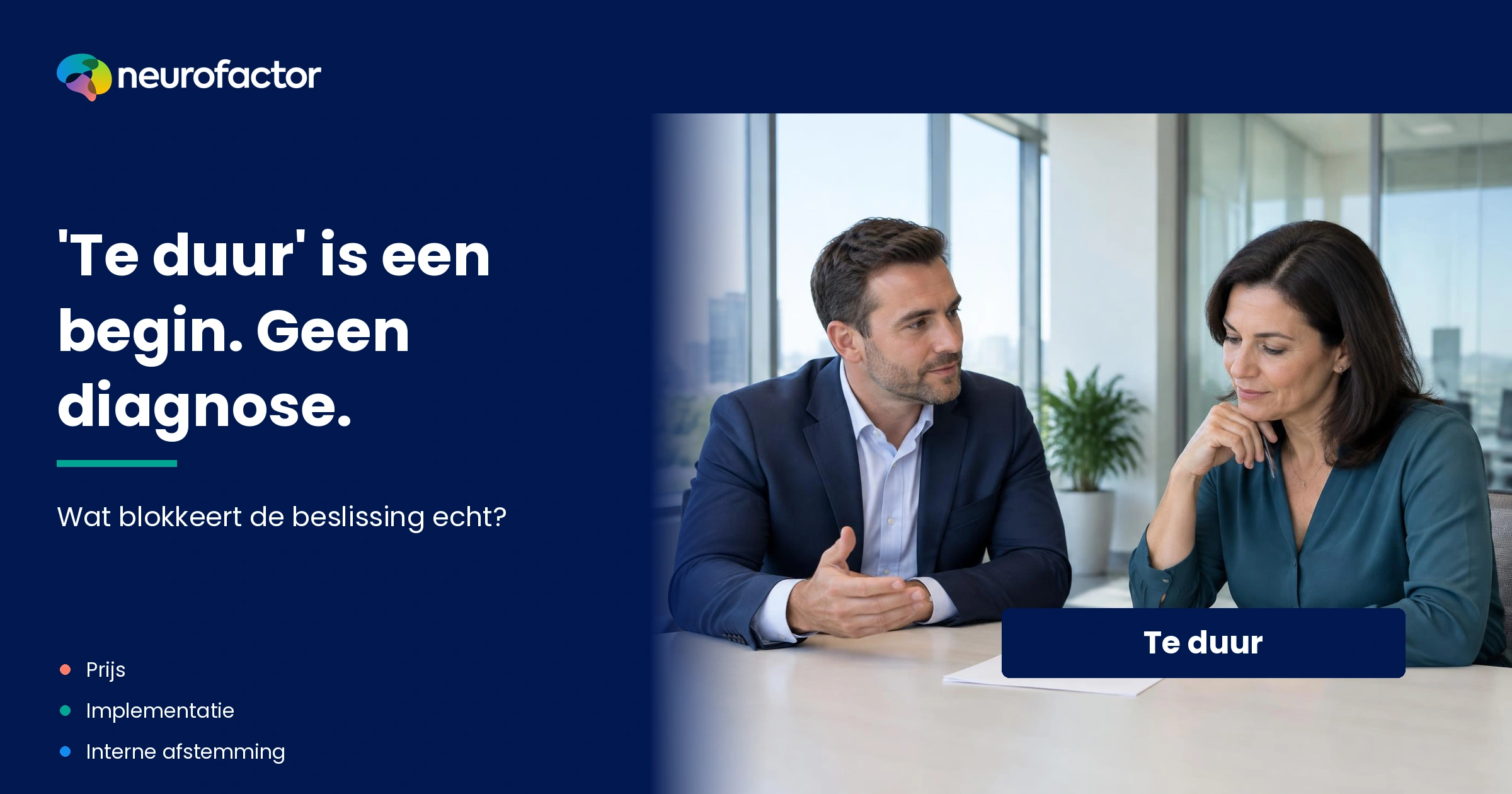 Zakelijk gesprek over een offerte waarin een genoemd prijsbezwaar wordt onderscheiden van nog te onderzoeken beslisfactoren.