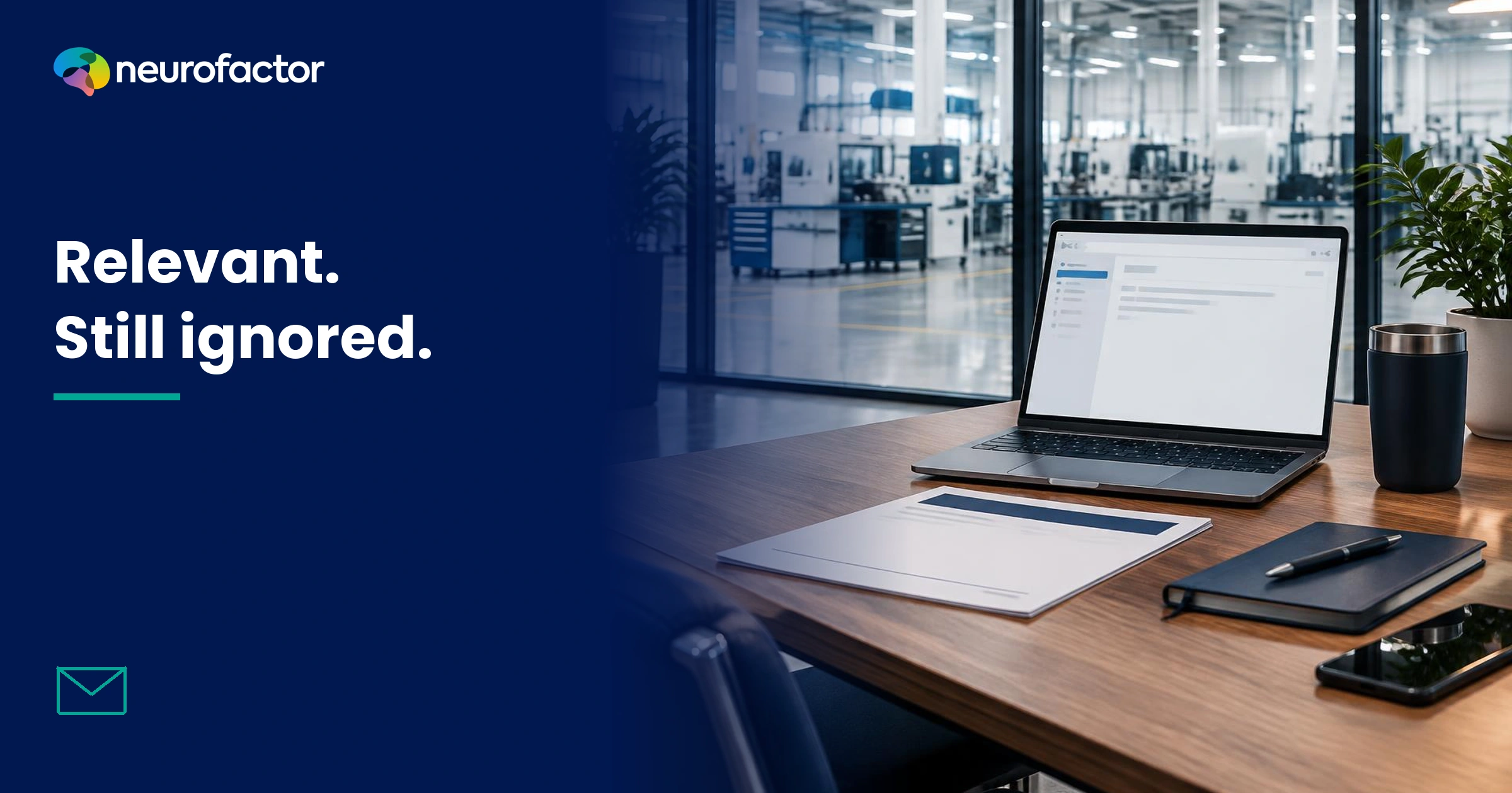 Fictional industrial office with a neutral follow-up email and knowledge-session materials.