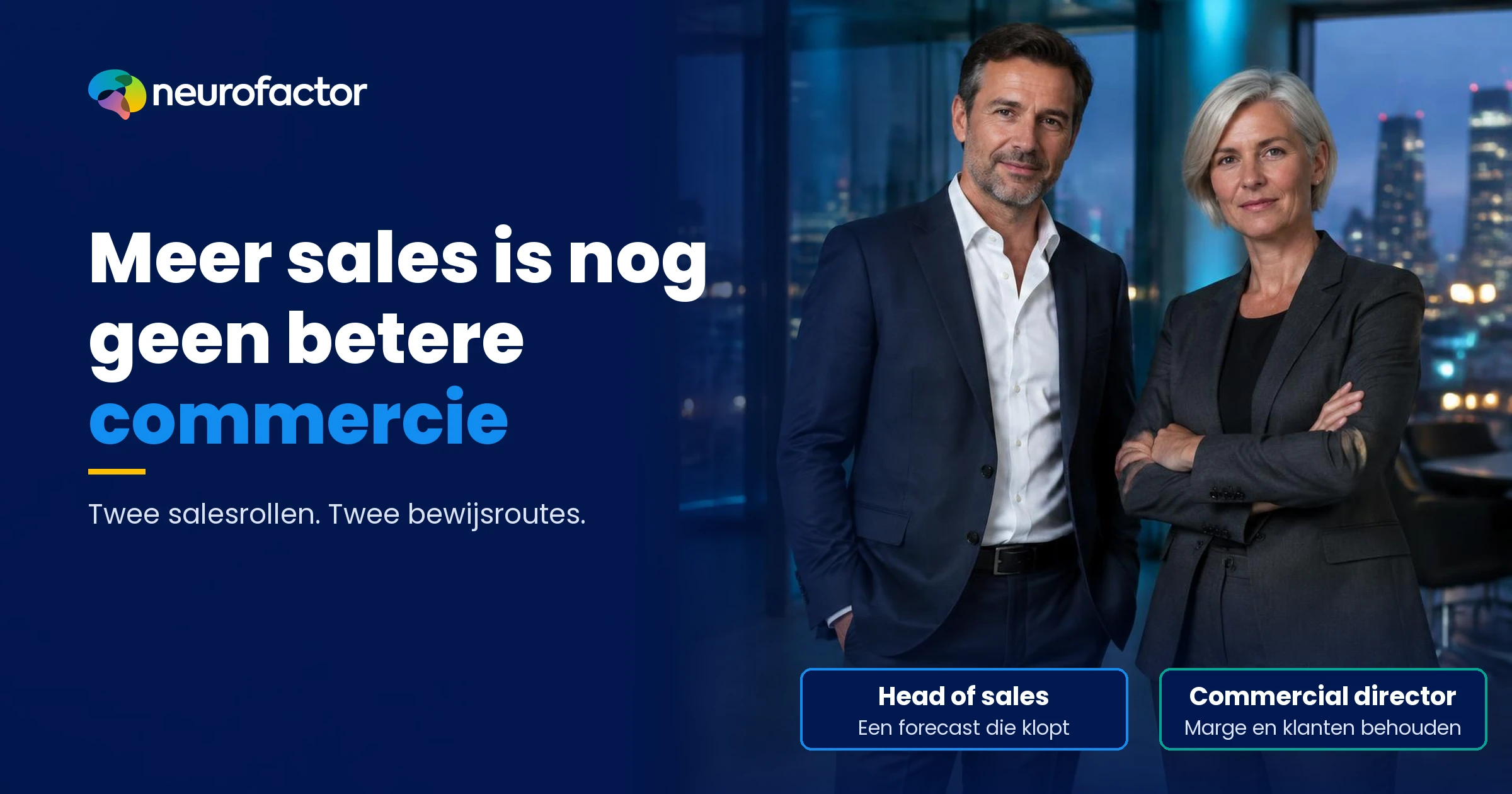 Head of sales versus commercial director: BIS 5 versus 6, BAS 7 versus 6 en k 0,25 versus 0,15, met het verschil tussen voorspelbare sales en beschermde marge.