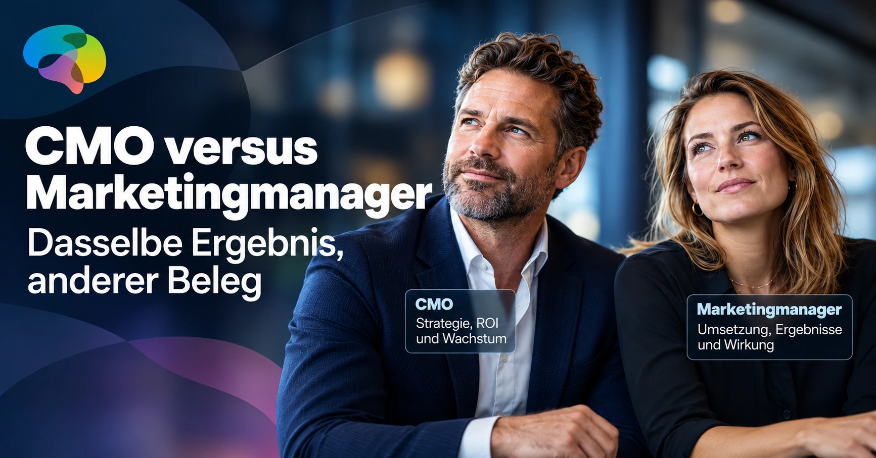 CMO und Marketingmanager nebeneinander - der Unterschied zwischen praktischem und strategischem Beleg.