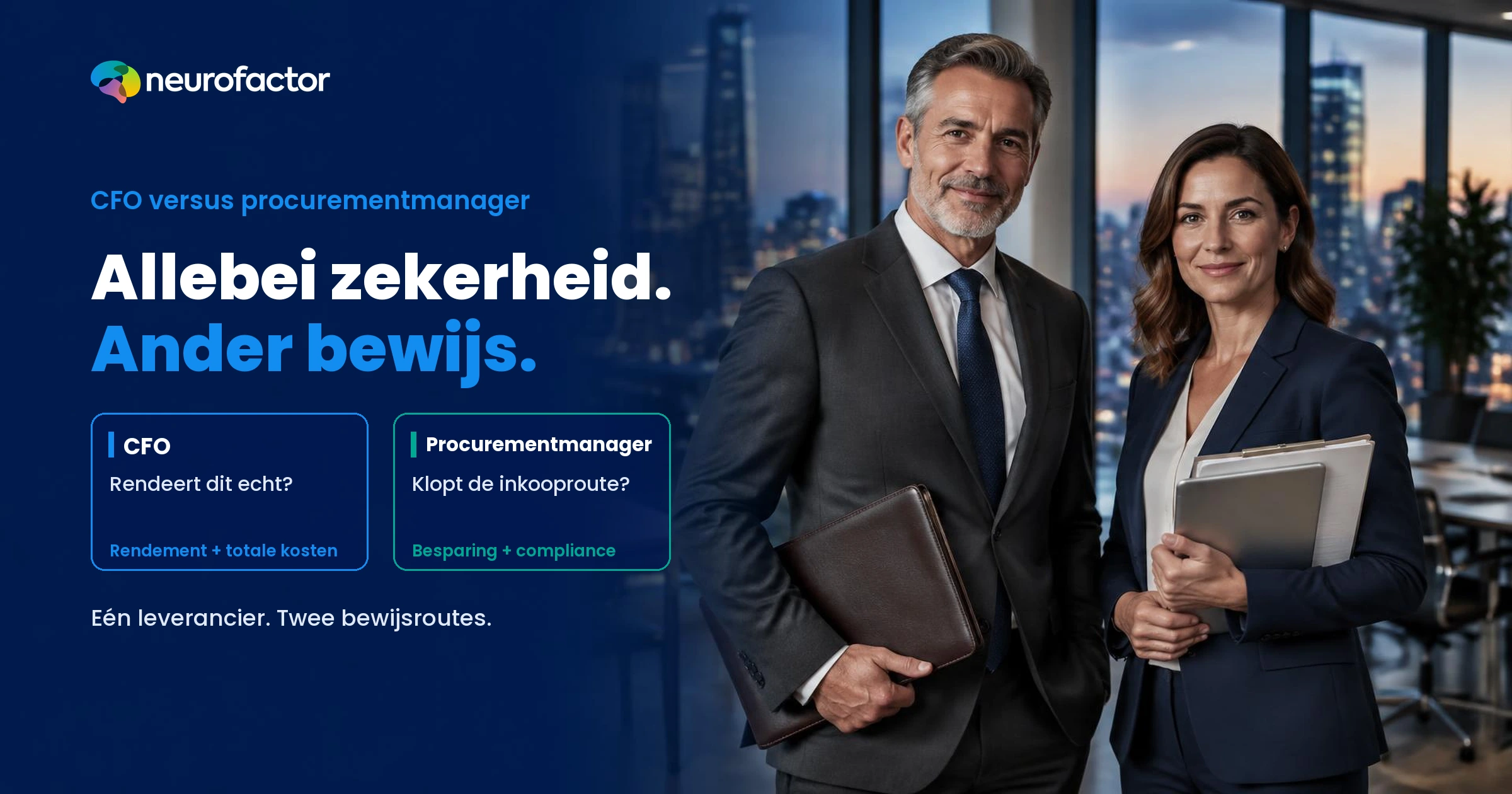 CFO en procurementmanager vergelijken hetzelfde leveranciersaanbod: financieel rendement tegenover proceszekerheid.