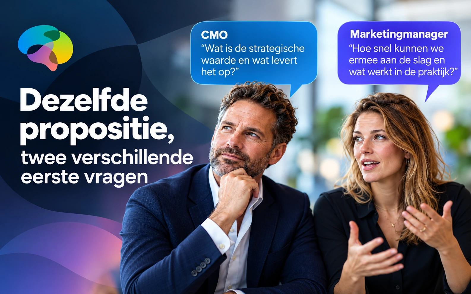 Dezelfde marketingpropositie leidt bij een marketingmanager en CMO tot twee verschillende eerste vragen.
