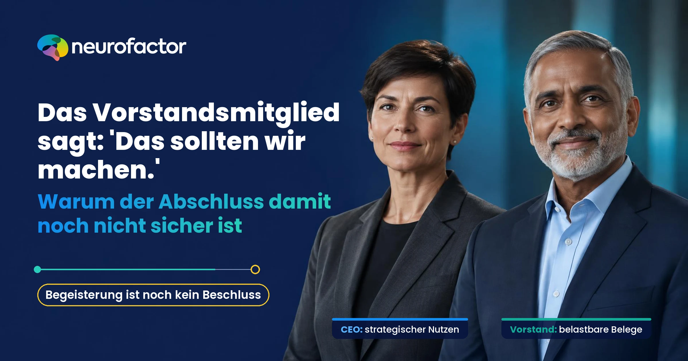 Ein begeistertes Vorstandsmitglied und ein CEO werden einem noch ausstehenden formalen Vorstandsbeschluss gegenübergestellt.