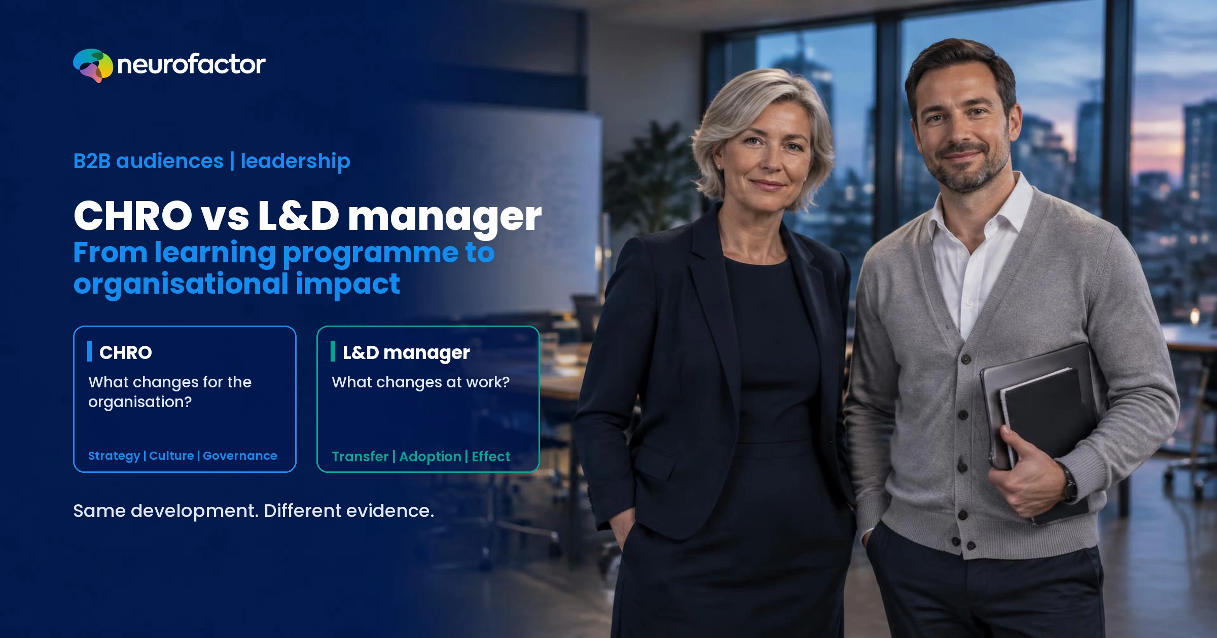 A CHRO and L&D manager assess the same leadership programme through organisational impact and learning transfer.