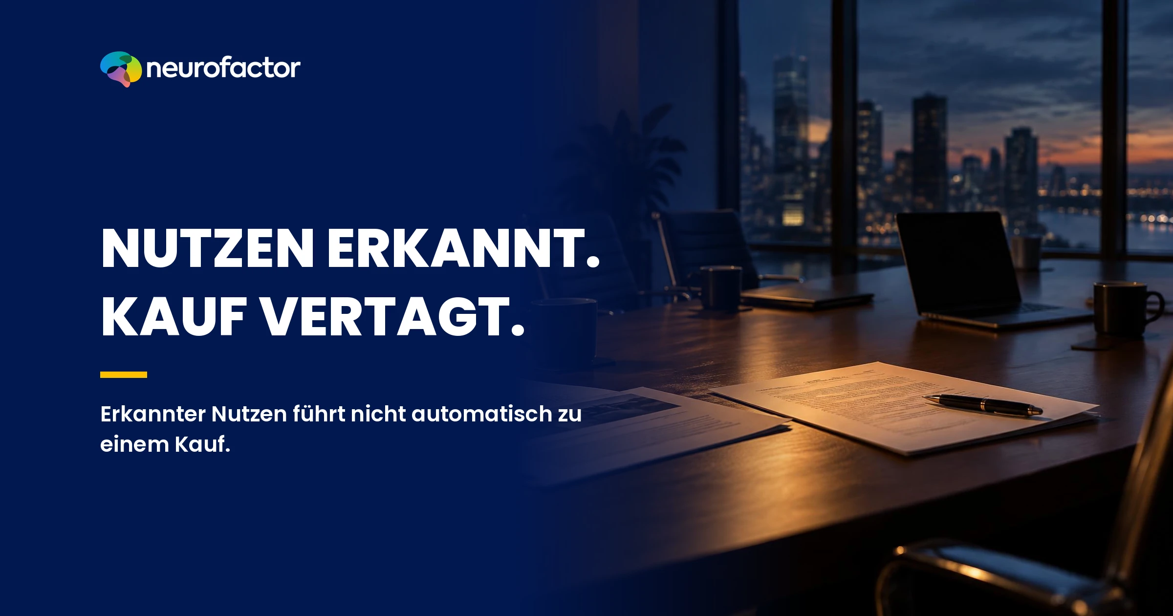 Redaktionelles Zweiteiler-Motiv: links ein überzeugter Interessent mit klarem Angebot, rechts offene Risiken, Wechsel und Beteiligte.